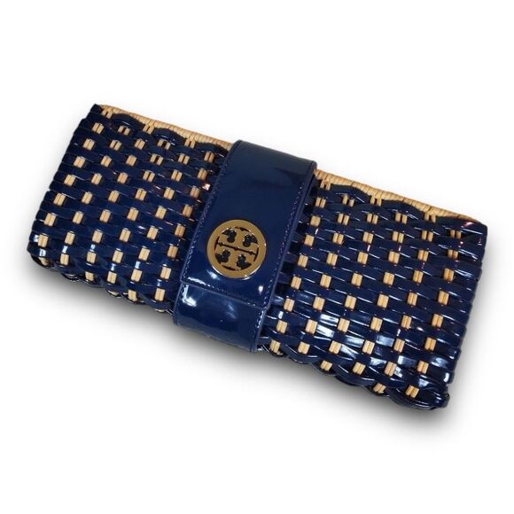 Tory Burch Woven Navy Leather Clutch - Picture 2 of 10